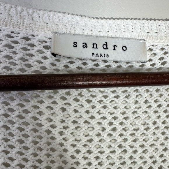 Sandro Paris Open Knit Fringe Top Sweater Long Slev Size Small - Picture 8 of 15